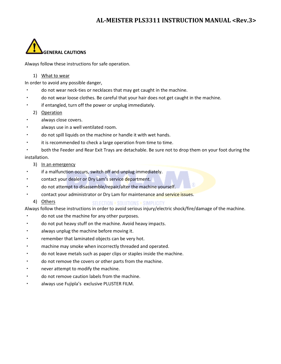 Drylam Fujipla PLS3311 User Manual | Page 5 / 59
