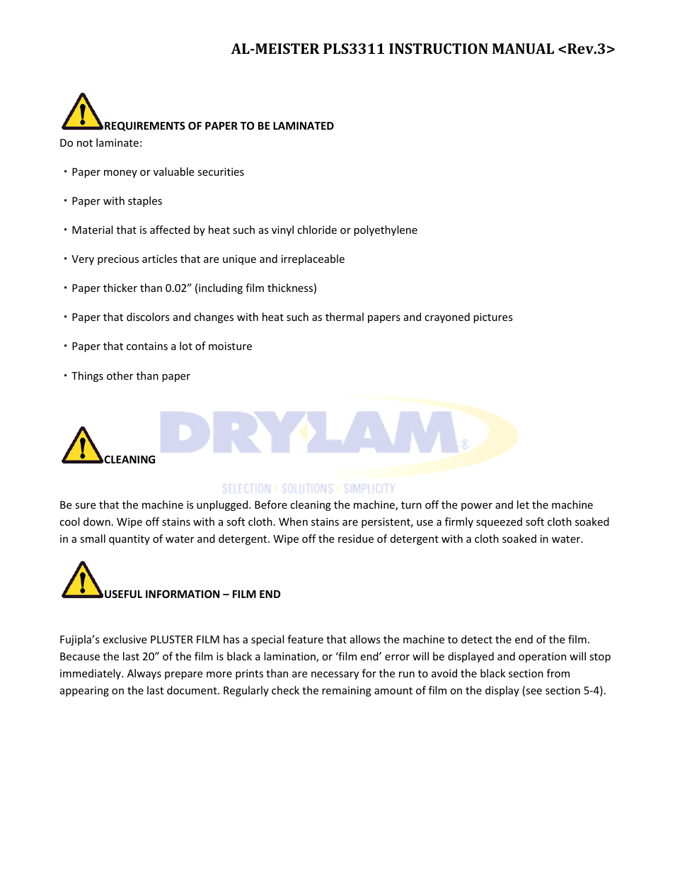 Drylam Fujipla PLS3311 User Manual | Page 6 / 59