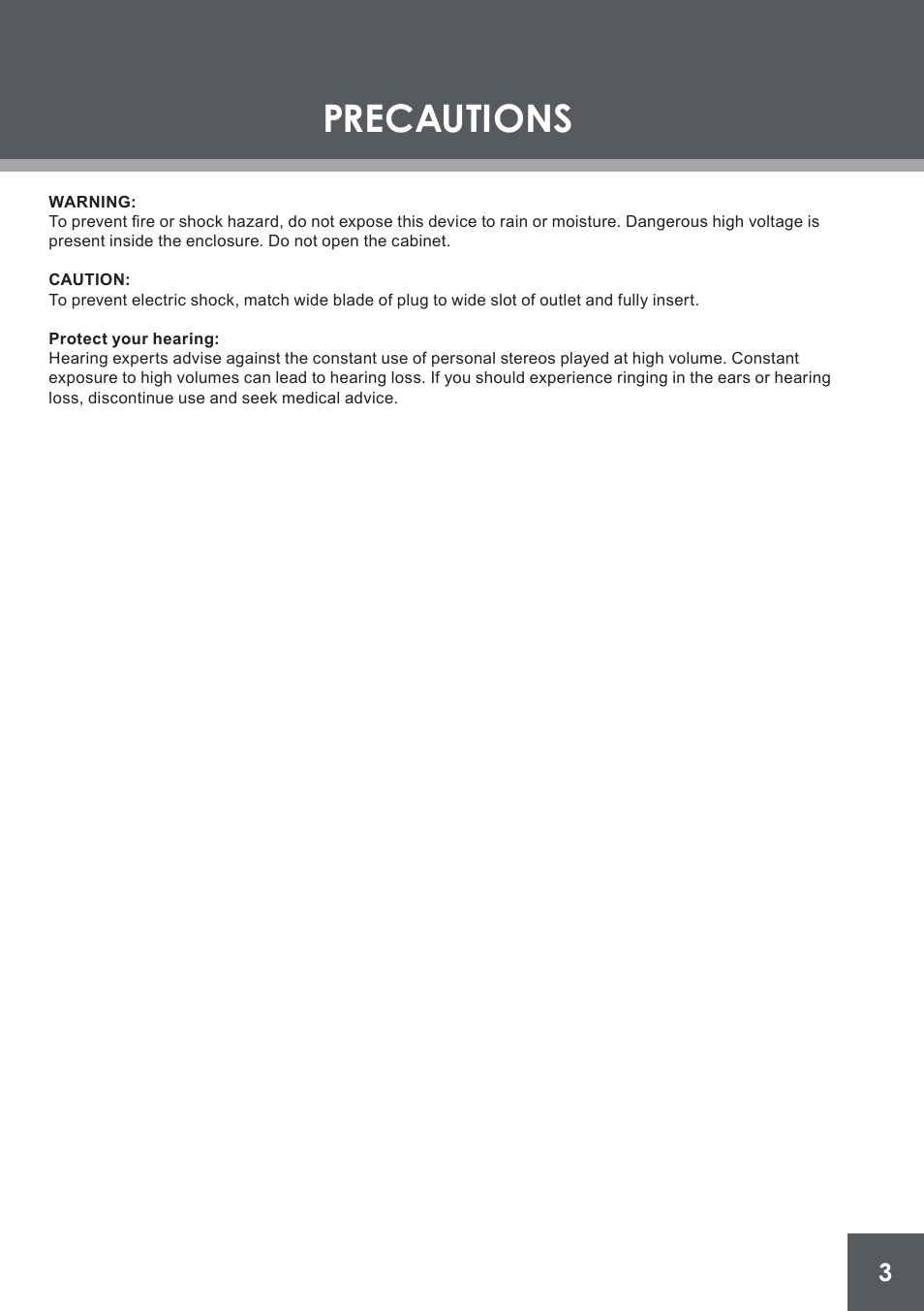 Precautions | COBY electronic DP-562 User Manual | Page 3 / 44