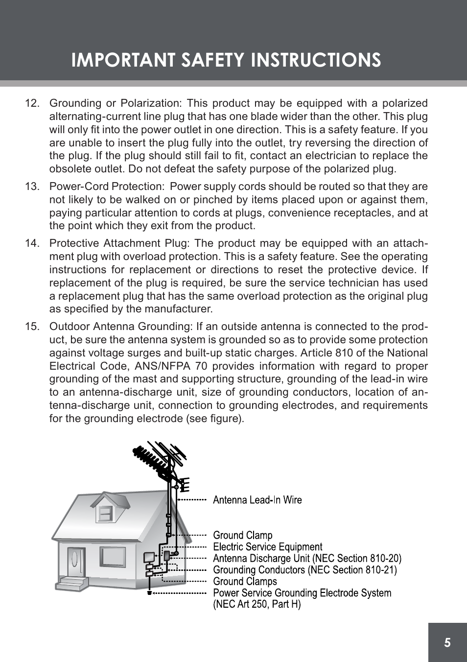Important safety instructions | COBY electronic DP-562 User Manual | Page 5 / 44