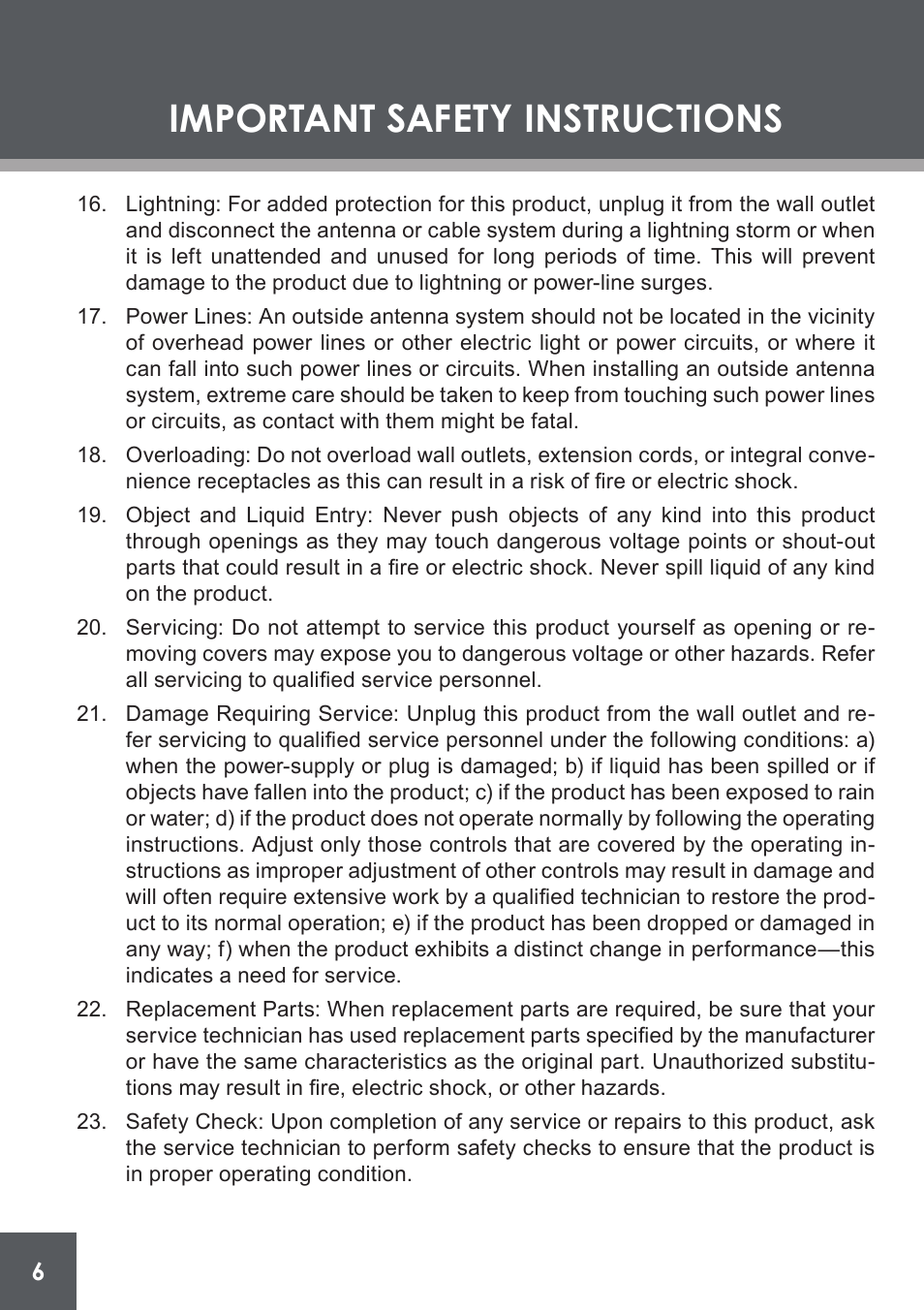 Important safety instructions | COBY electronic DP-562 User Manual | Page 6 / 44