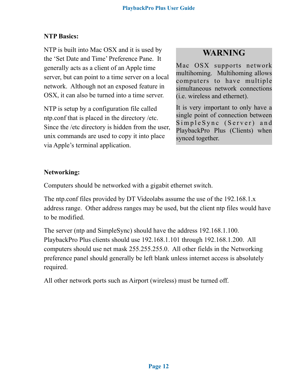 Warning | DT Videolabs PlaybackPro Plus User Manual | Page 13 / 22