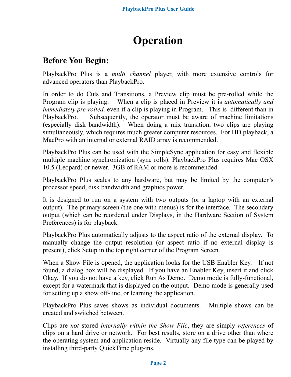 Operation, Before you begin | DT Videolabs PlaybackPro Plus User Manual | Page 3 / 22