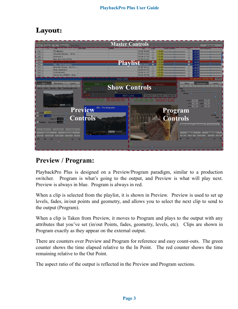 Layout, Preview / program | DT Videolabs PlaybackPro Plus User Manual | Page 4 / 22
