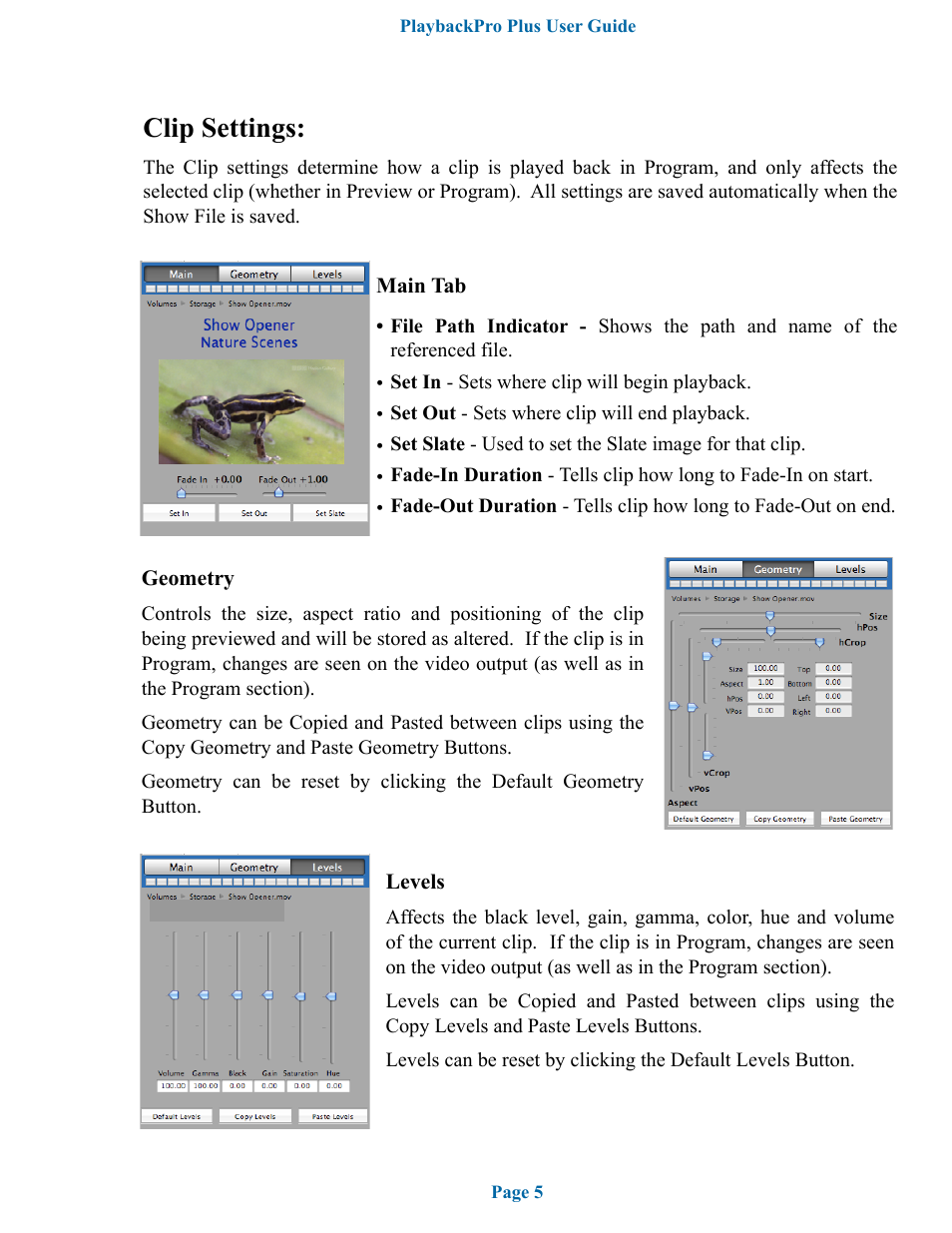 Clip settings | DT Videolabs PlaybackPro Plus User Manual | Page 6 / 22