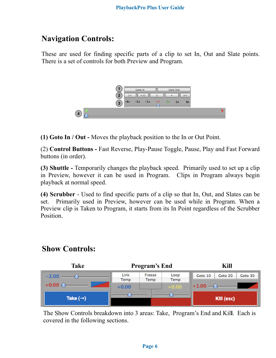 Navigation controls, Show controls | DT Videolabs PlaybackPro Plus User Manual | Page 7 / 22
