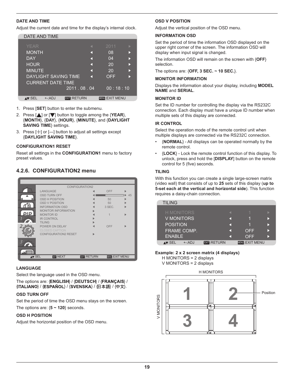 Configuration2 menu | DynaScan 46″ Video Wall Super Narrow Bezel LCD DS46LX2 User Manual | Page 28 / 44