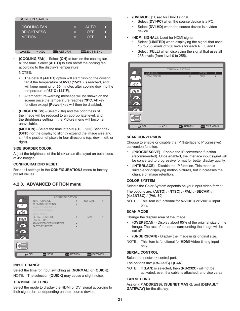 Advanced option menu | DynaScan 46″ Video Wall Super Narrow Bezel LCD DS46LX2 User Manual | Page 30 / 44