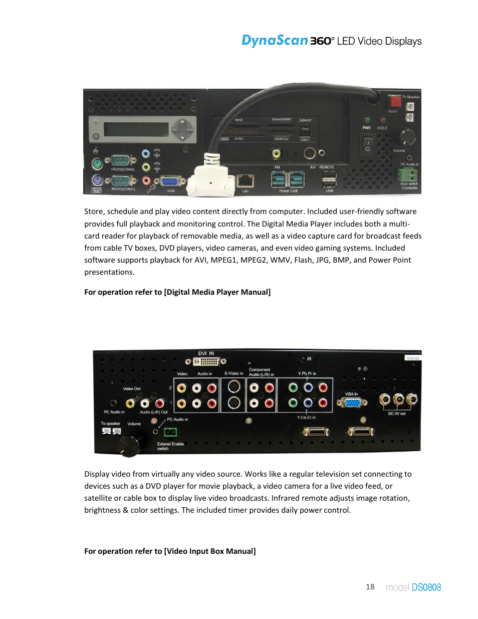Digital media player, Video input box | DynaScan Indoor 360 Degree LED Video Display DS0808 User Manual | Page 18 / 21