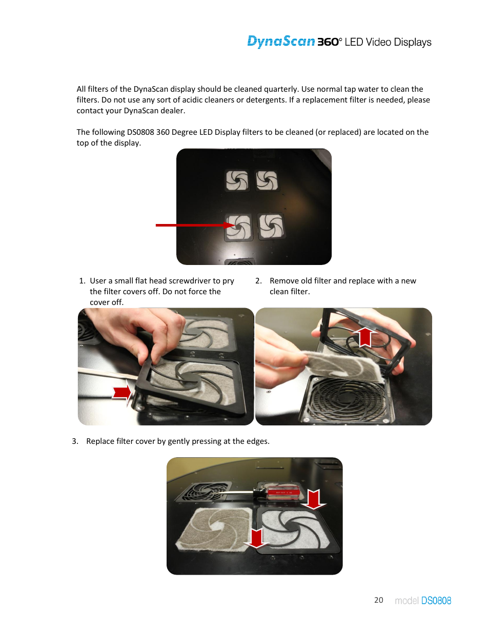 Replacing/cleaning display filters | DynaScan Indoor 360 Degree LED Video Display DS0808 User Manual | Page 20 / 21