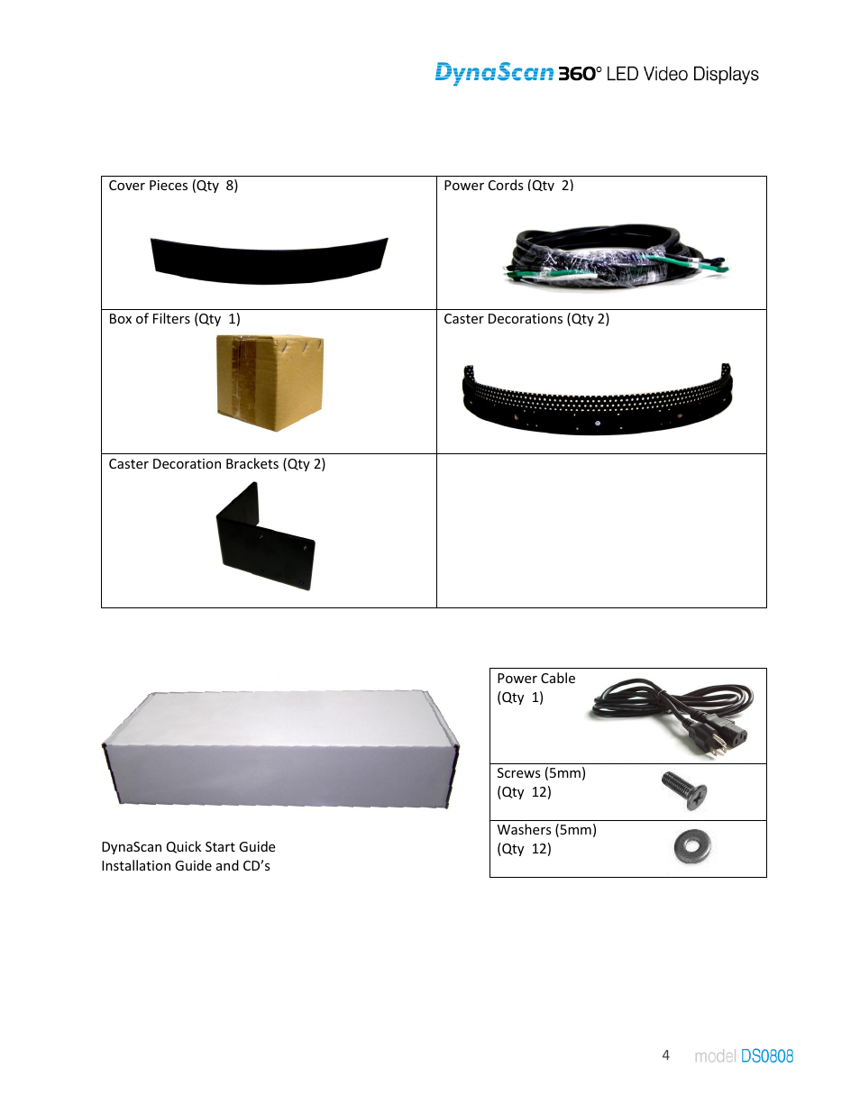 Parts included, Accessories | DynaScan Indoor 360 Degree LED Video Display DS0808 User Manual | Page 4 / 21