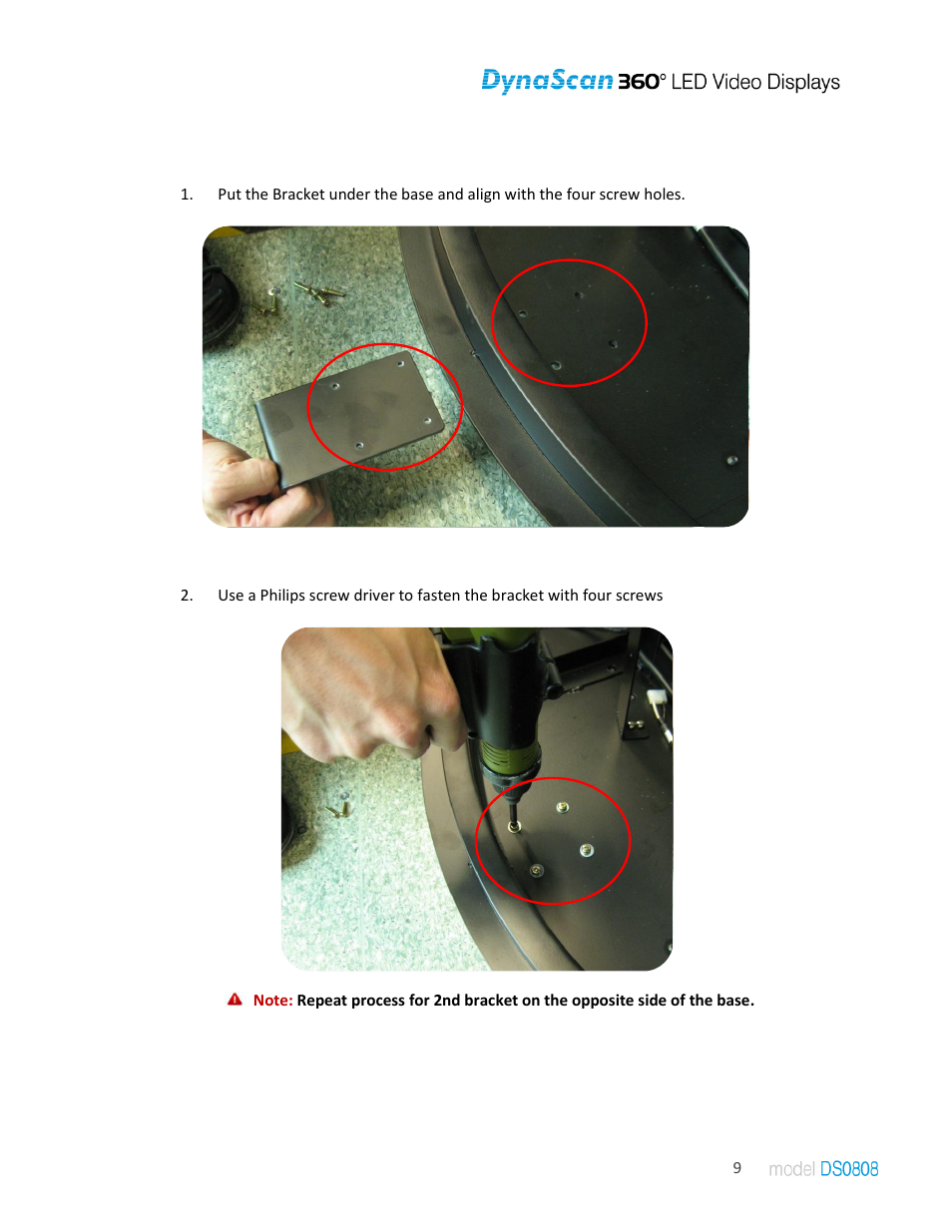 Installing caster decorations to display | DynaScan Indoor 360 Degree LED Video Display DS0808 User Manual | Page 9 / 21