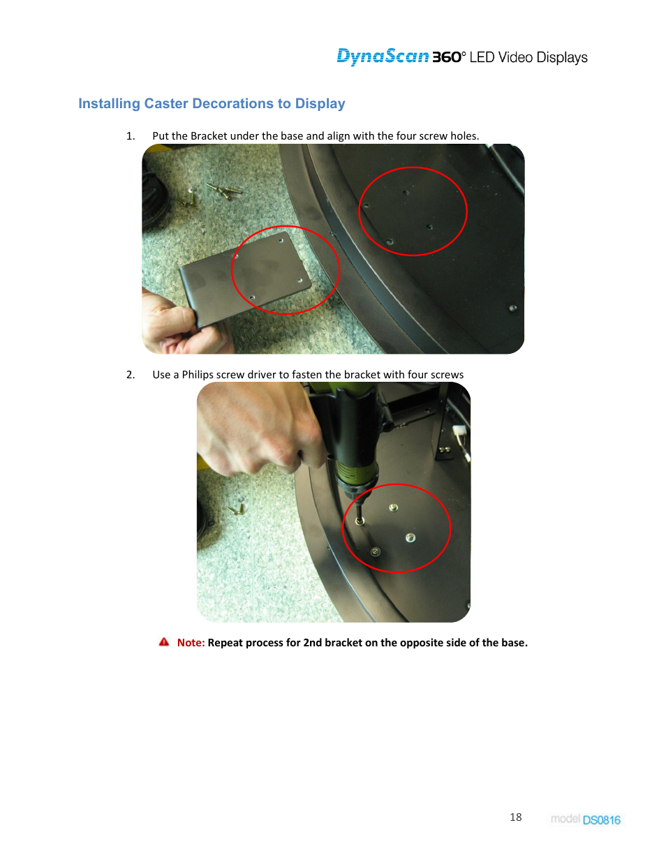 Installing caster decorations to display | DynaScan Indoor 360 Degree LED Video Display DS0816 User Manual | Page 18 / 27