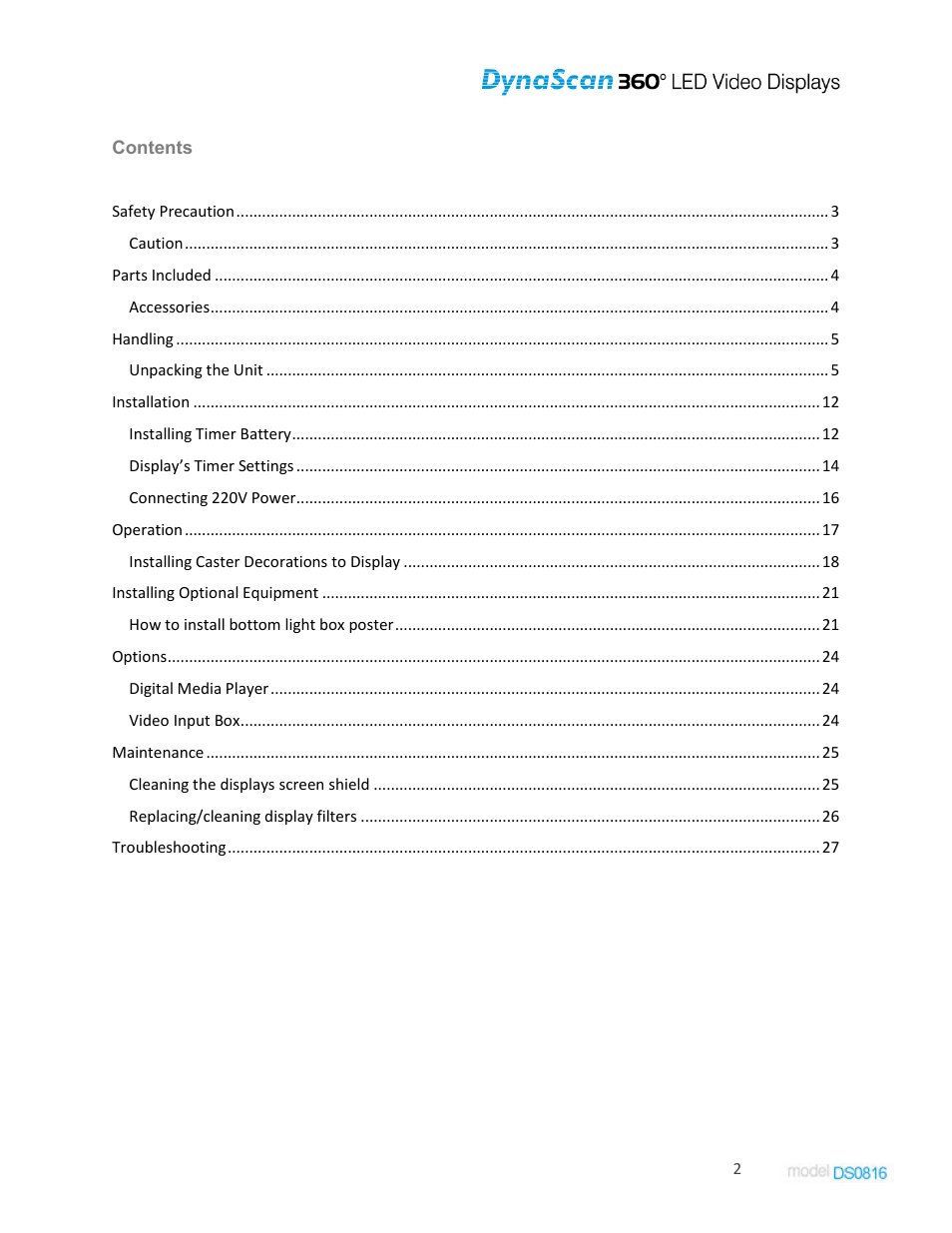 DynaScan Indoor 360 Degree LED Video Display DS0816 User Manual | Page 2 / 27