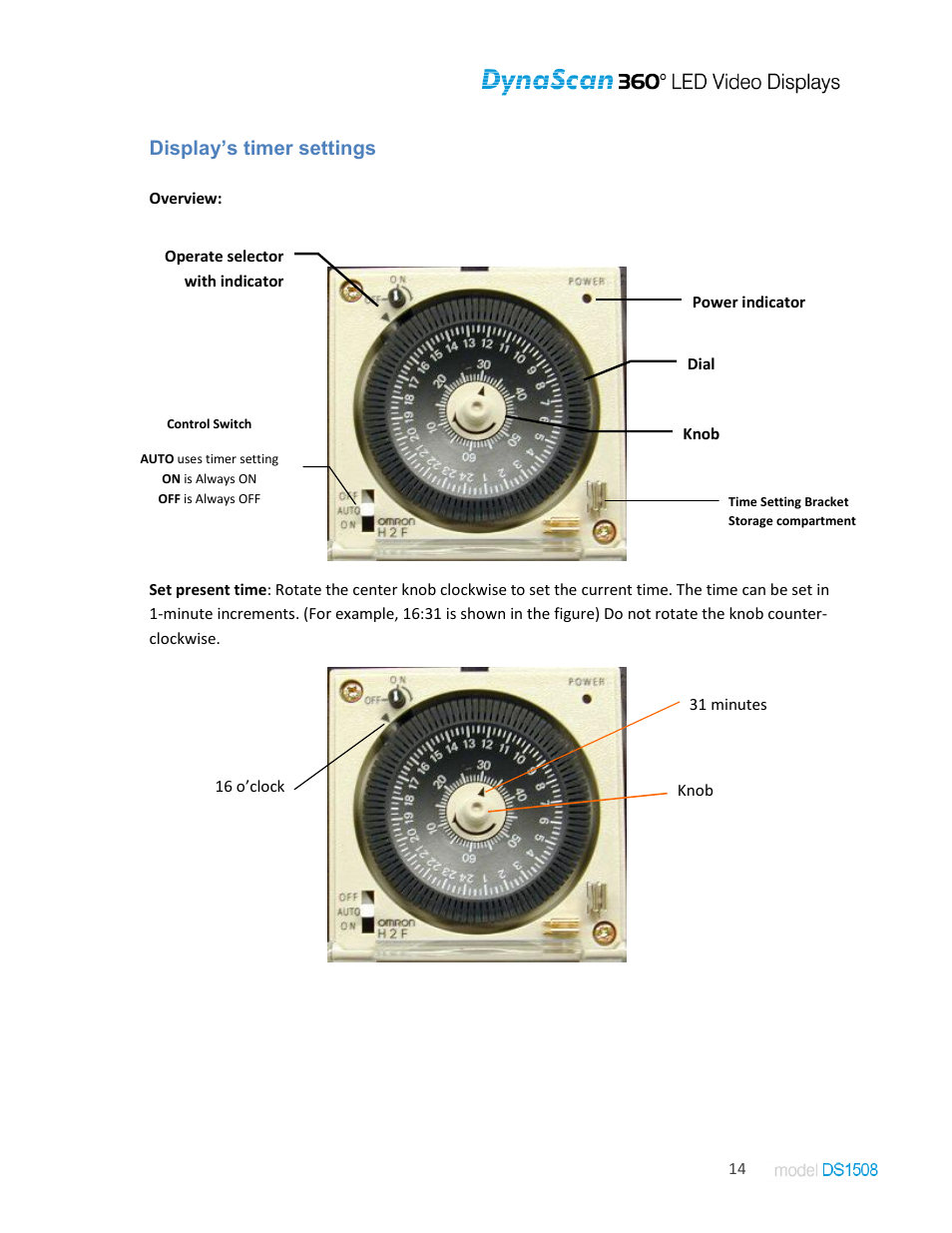 Display’s timer settings | DynaScan Indoor 360 Degree LED Video Display DS1508 User Manual | Page 14 / 19