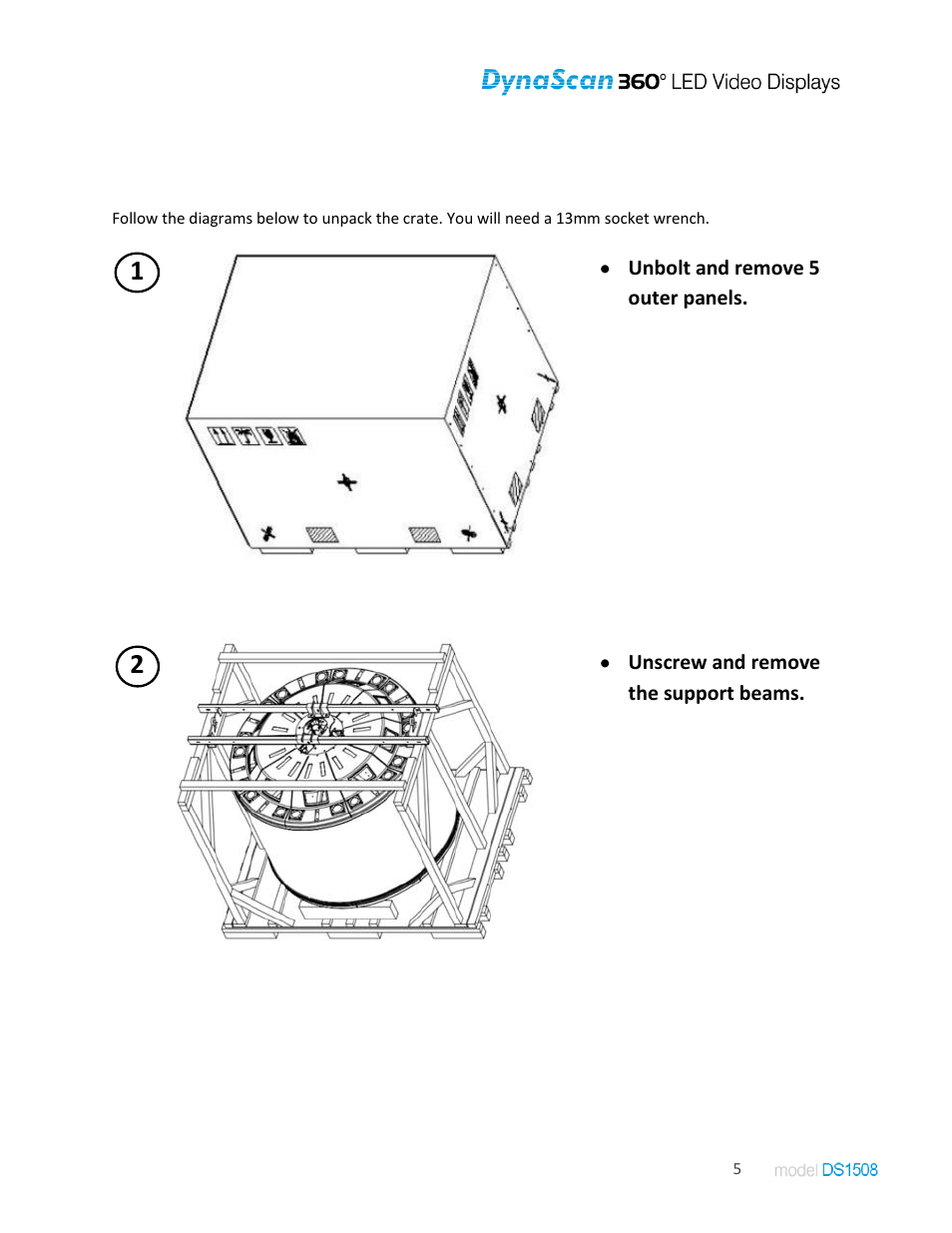 Handling, Unpacking the unit | DynaScan Indoor 360 Degree LED Video Display DS1508 User Manual | Page 5 / 19