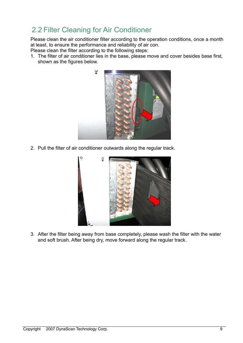 2 filter cleaning for air conditioner | DynaScan Outdoor 360 Degree LED Video Display DS0706 User Manual | Page 14 / 27