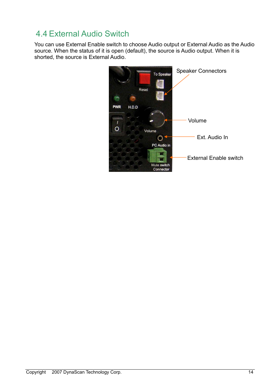 4 external audio switch | DynaScan Outdoor 360 Degree LED Video Display DS0706 User Manual | Page 19 / 27