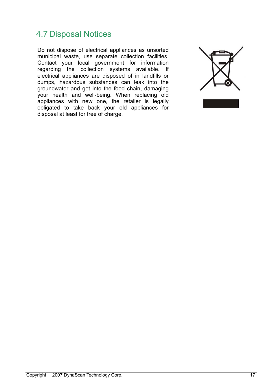 7 disposal notices | DynaScan Outdoor 360 Degree LED Video Display DS0706 User Manual | Page 22 / 27