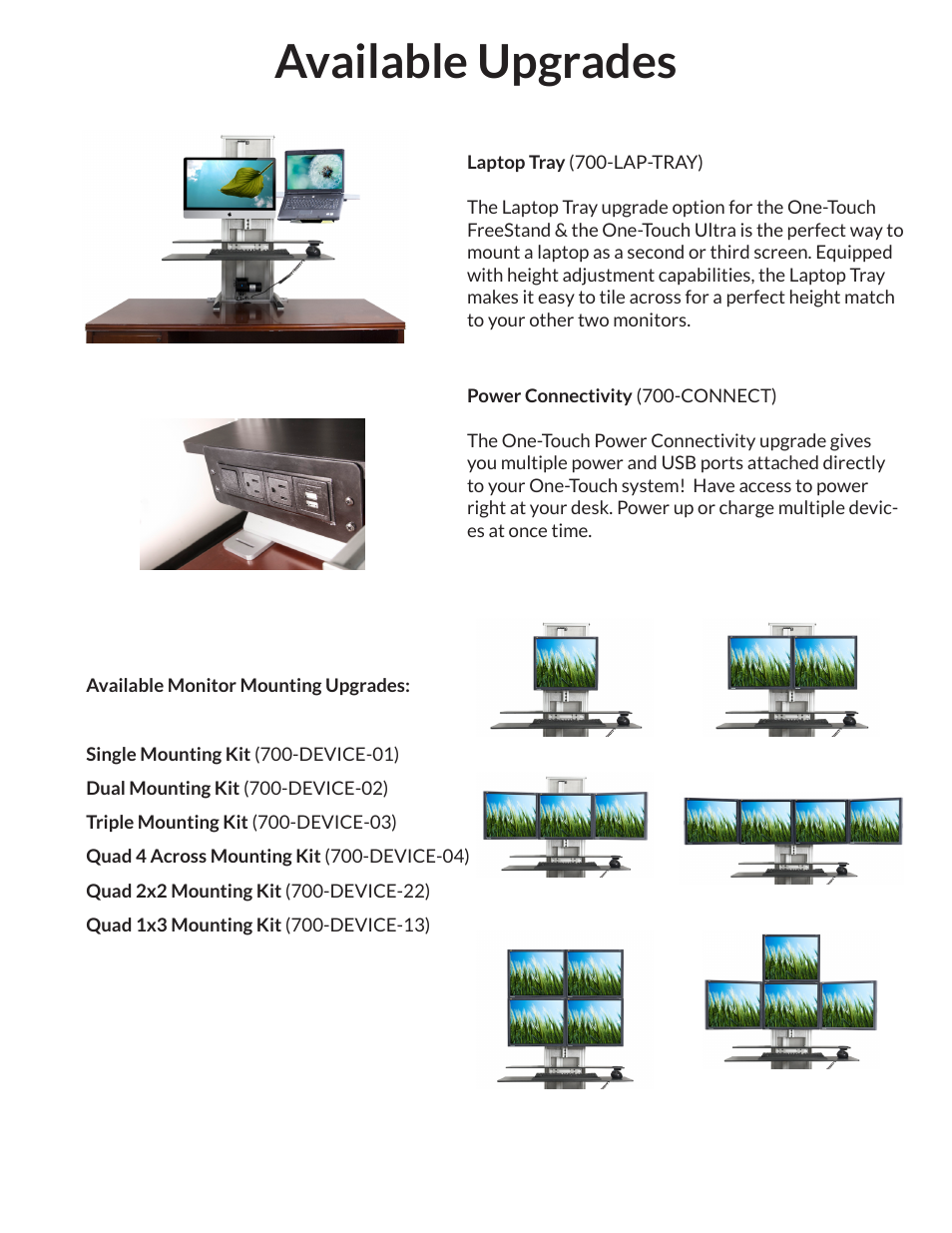 Available upgrades | Ergotech One-Touch Free Stand User Manual | Page 11 / 11