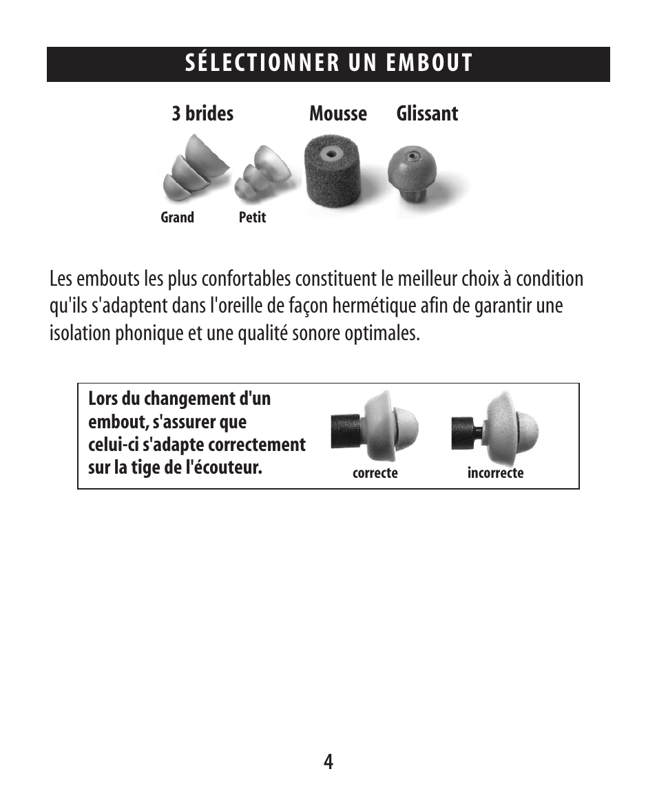 About et ymotic research sélectionner un embout | Etymotic ER•4® microPro® Earphones User Manual | Page 15 / 62