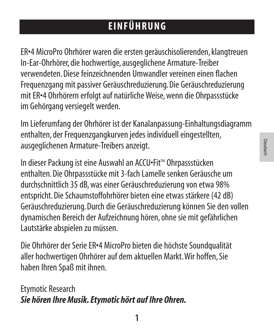Einführung | Etymotic ER•4® microPro® Earphones User Manual | Page 22 / 62