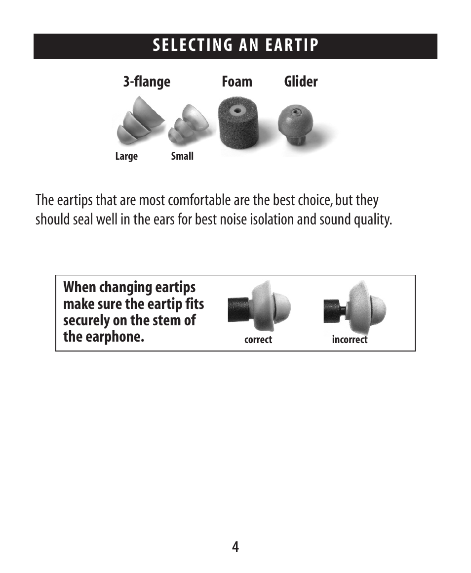 About et ymotic research selecting an eartip | Etymotic ER•4® microPro® Earphones User Manual | Page 5 / 62