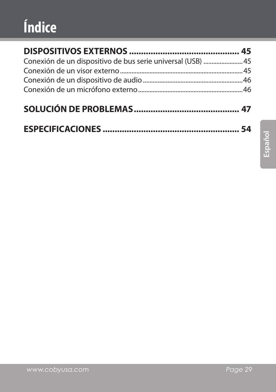 Índice | COBY electronic NBPC892 User Manual | Page 29 / 138