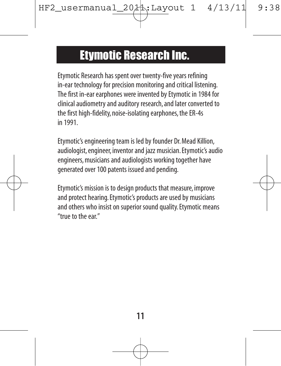 Etymotic research inc | Etymotic hf2 Earphones + Headset User Manual | Page 11 / 12