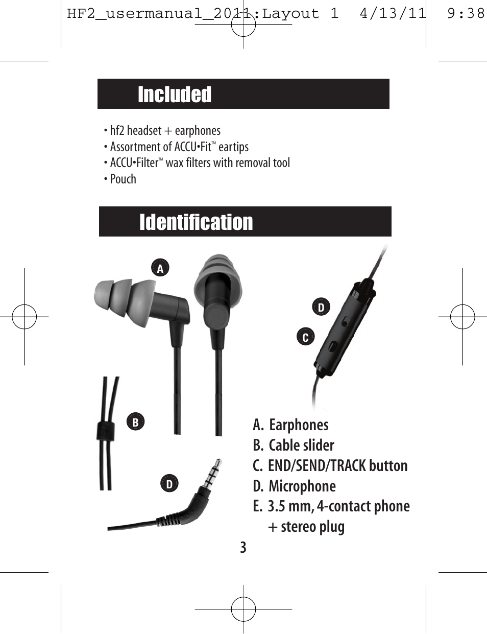 Included identification | Etymotic hf2 Earphones + Headset User Manual | Page 3 / 12