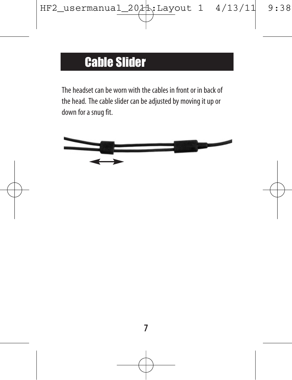Cable slider | Etymotic hf2 Earphones + Headset User Manual | Page 7 / 12