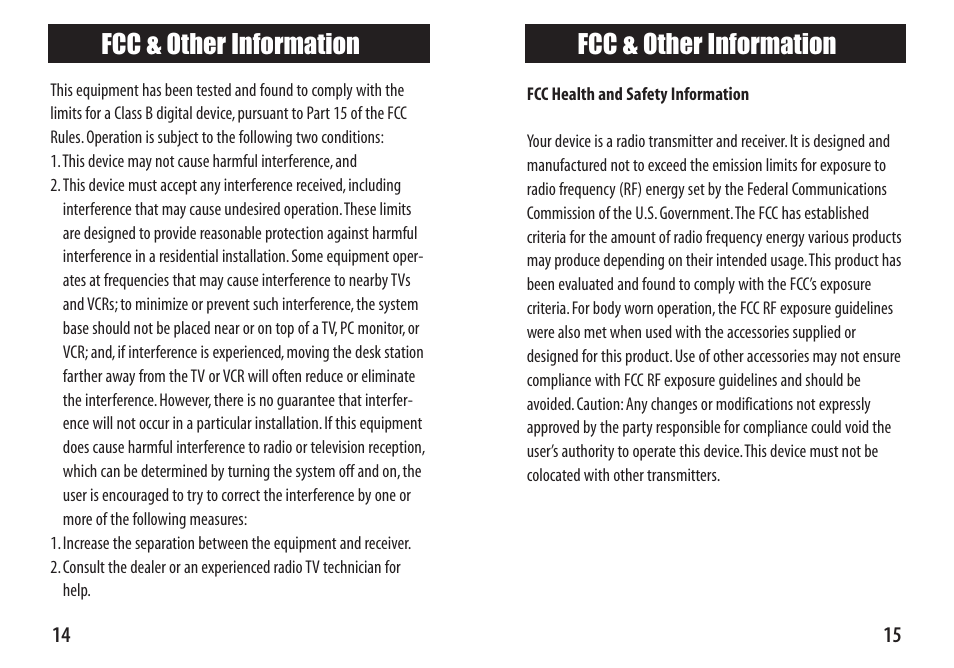 Fcc & other information | Etymotic etyBLU2 Headset User Manual | Page 15 / 16