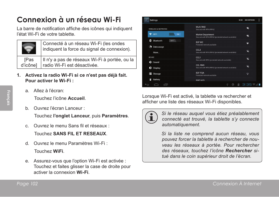 Connexion à un réseau wi-fi | COBY electronic KYROS MID7042 User Manual | Page 102 / 124