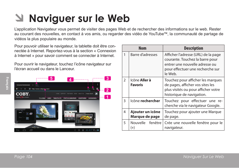 Naviguer sur le web | COBY electronic KYROS MID7042 User Manual | Page 104 / 124