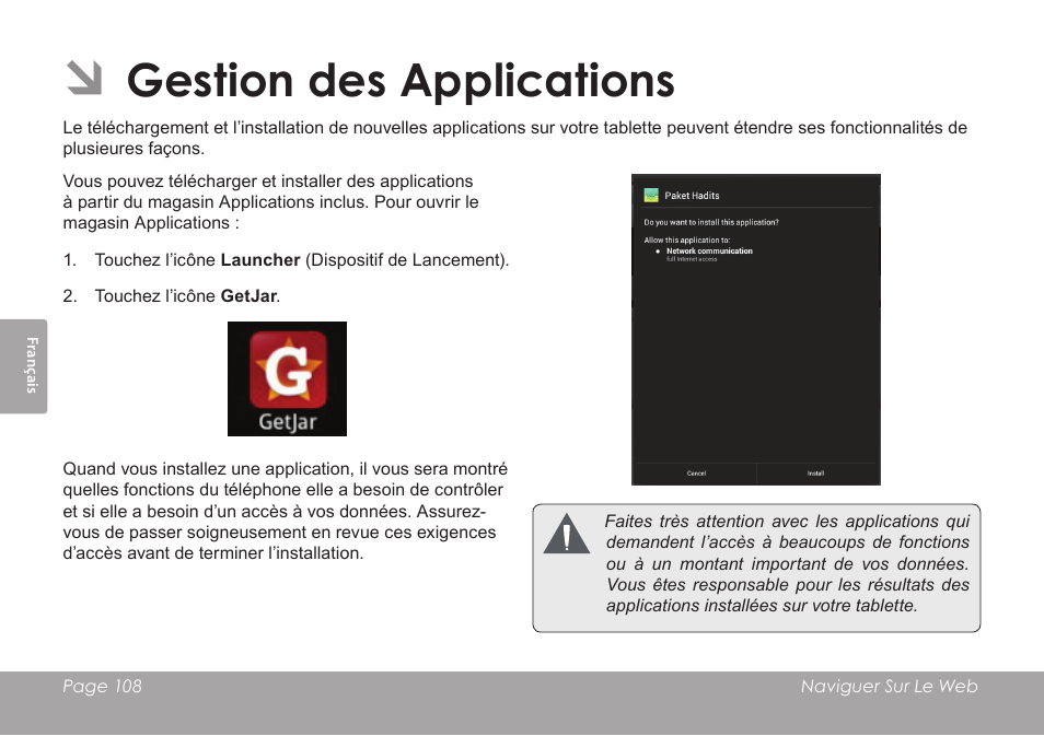Gestion des applications | COBY electronic KYROS MID7042 User Manual | Page 108 / 124