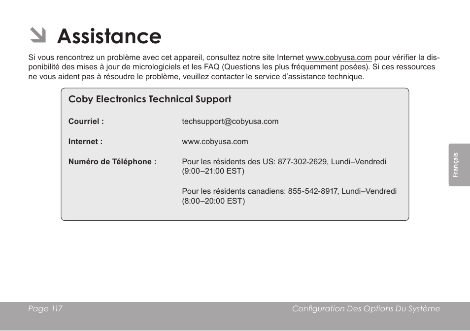 Assistance | COBY electronic KYROS MID7042 User Manual | Page 117 / 124