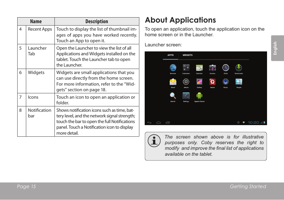 About applications | COBY electronic KYROS MID7042 User Manual | Page 15 / 124