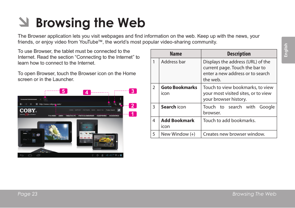 Browsing the web | COBY electronic KYROS MID7042 User Manual | Page 23 / 124