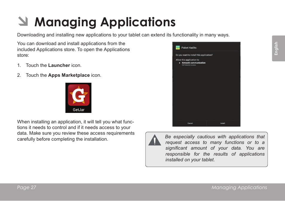 Managing applications | COBY electronic KYROS MID7042 User Manual | Page 27 / 124