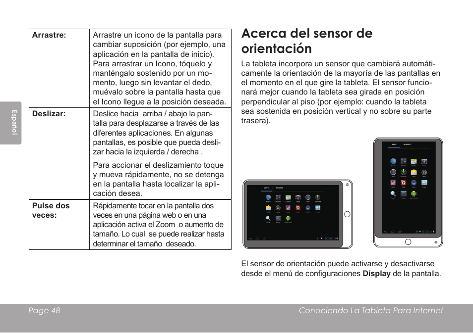Acerca del sensor de orientación | COBY electronic KYROS MID7042 User Manual | Page 48 / 124