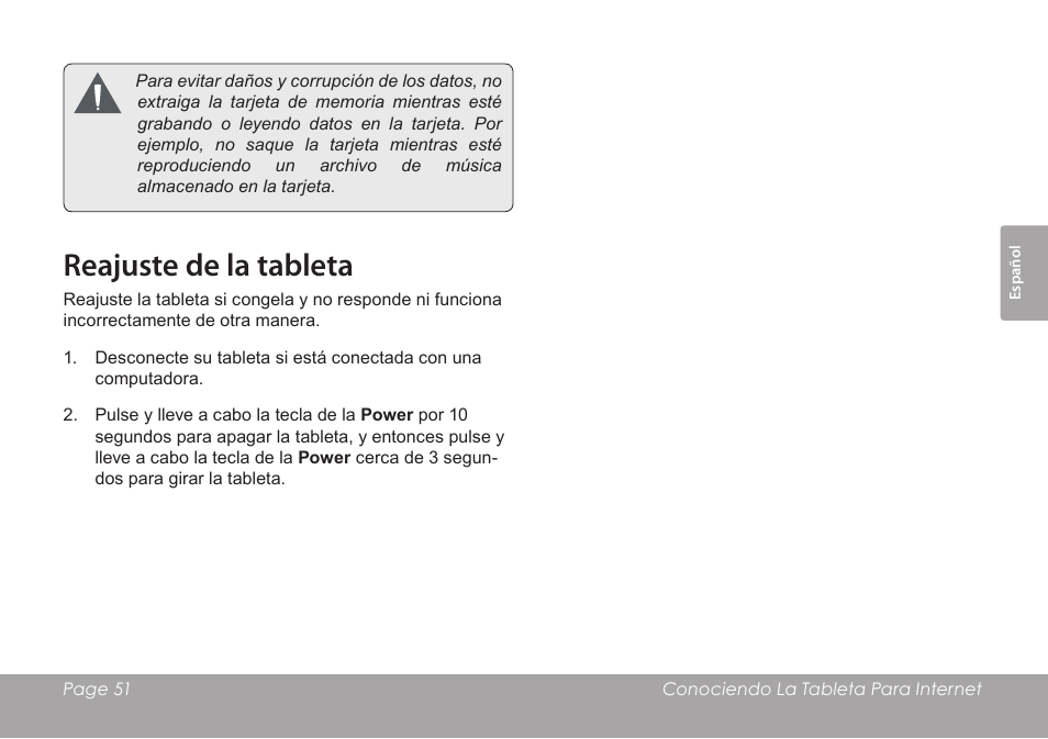 Reajuste de la tableta | COBY electronic KYROS MID7042 User Manual | Page 51 / 124