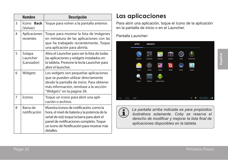 Las aplicaciones | COBY electronic KYROS MID7042 User Manual | Page 55 / 124