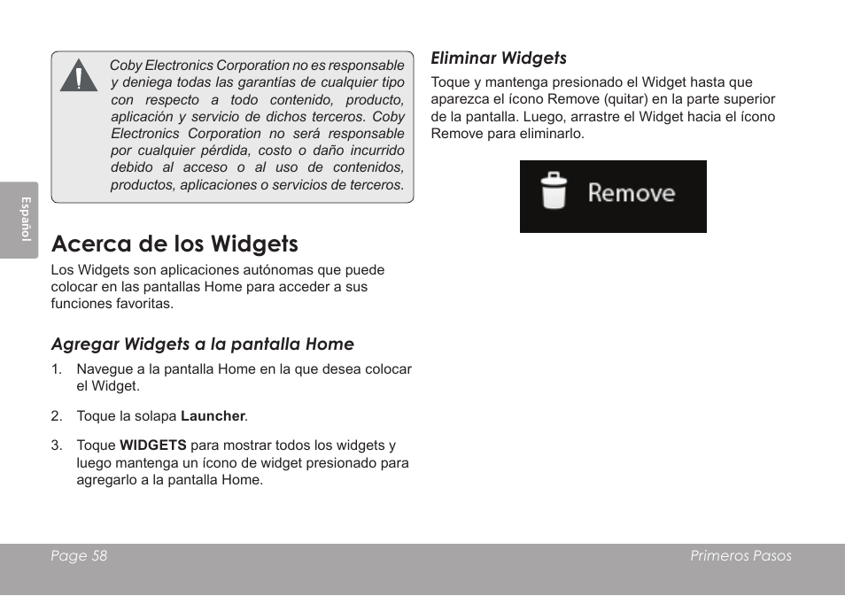 Acerca de los widgets | COBY electronic KYROS MID7042 User Manual | Page 58 / 124