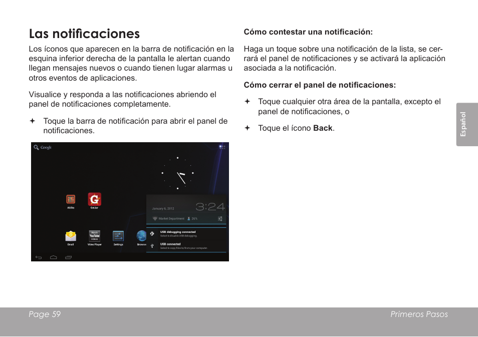 Las notificaciones | COBY electronic KYROS MID7042 User Manual | Page 59 / 124