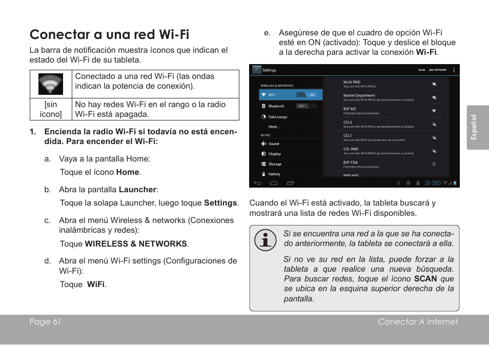 Conectar a una red wi-fi | COBY electronic KYROS MID7042 User Manual | Page 61 / 124
