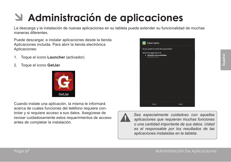 Administración de aplicaciones | COBY electronic KYROS MID7042 User Manual | Page 67 / 124