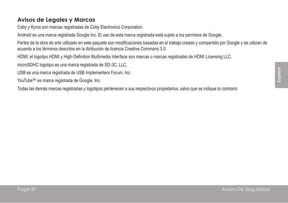 Avisos de legales y marcas | COBY electronic KYROS MID7042 User Manual | Page 81 / 124