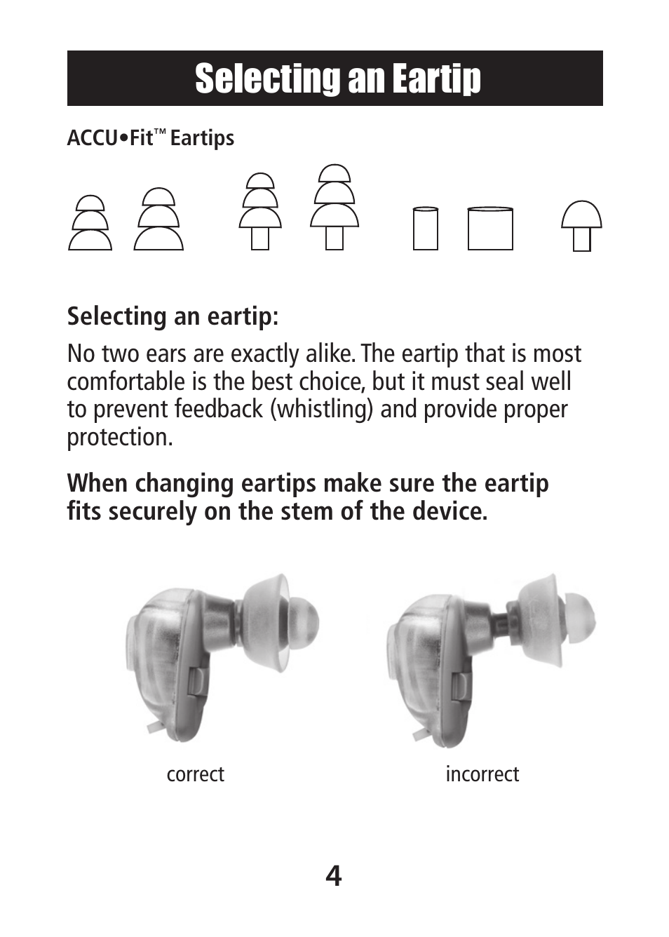Selecting an eartip | Etymotic MP•9-15 Music•PRO® Electronic User Manual | Page 4 / 12