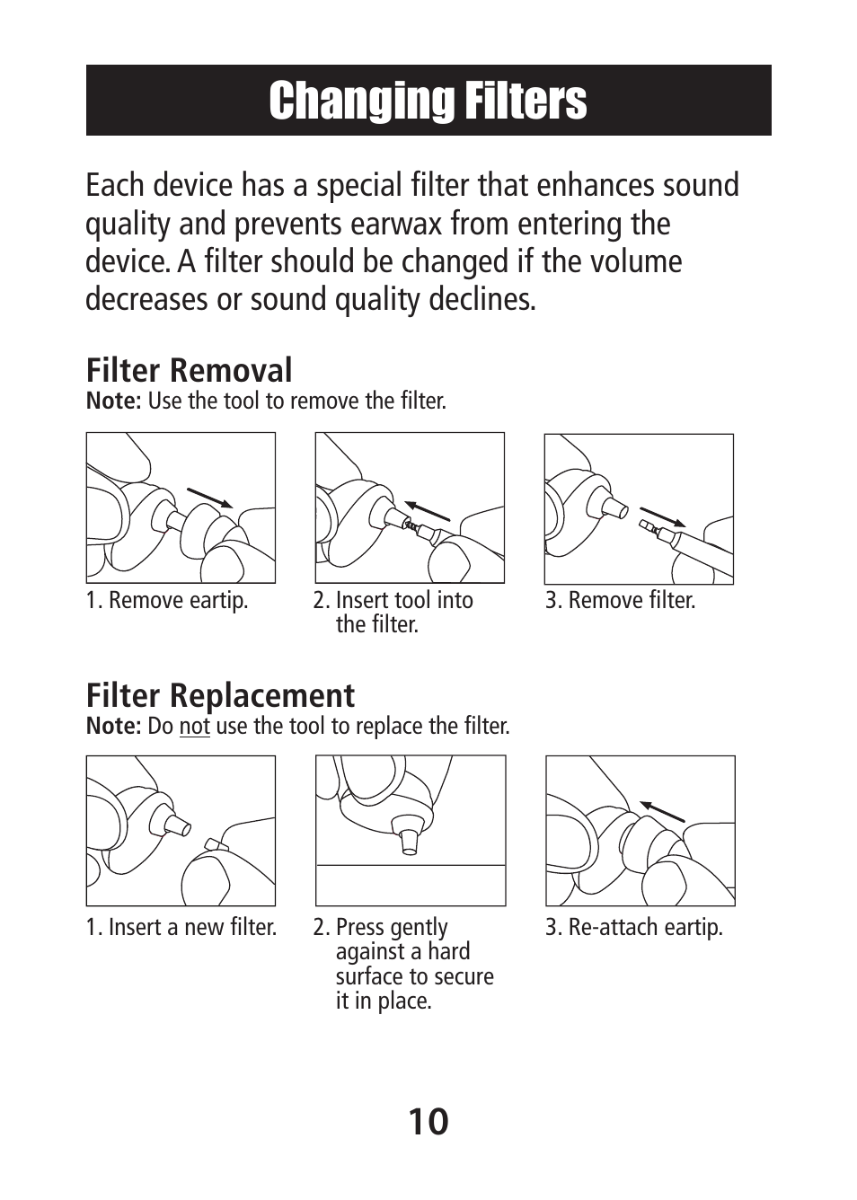 Changing filters | Etymotic DI-15® High-Definition Electronic Earplugs for Dentists User Manual | Page 10 / 12