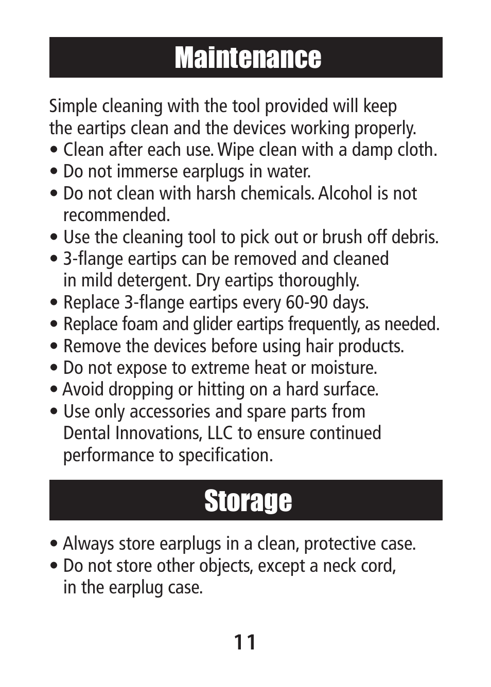 Maintenance storage | Etymotic DI-15® High-Definition Electronic Earplugs for Dentists User Manual | Page 11 / 12